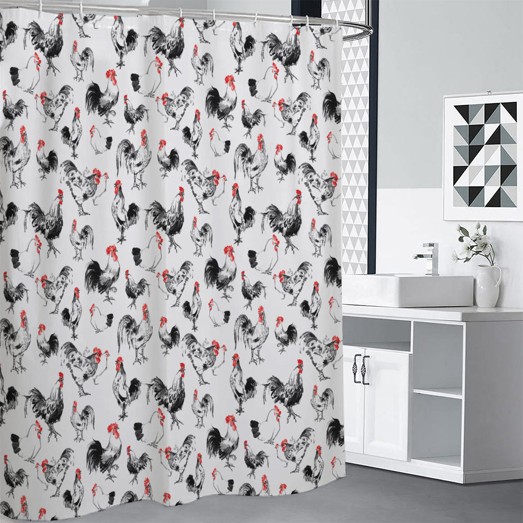 Chicken Ink Painting Pattern Print Premium Shower Curtain