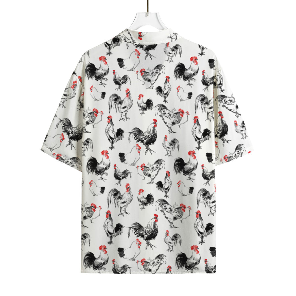 Chicken Ink Painting Pattern Print Rayon Hawaiian Shirt