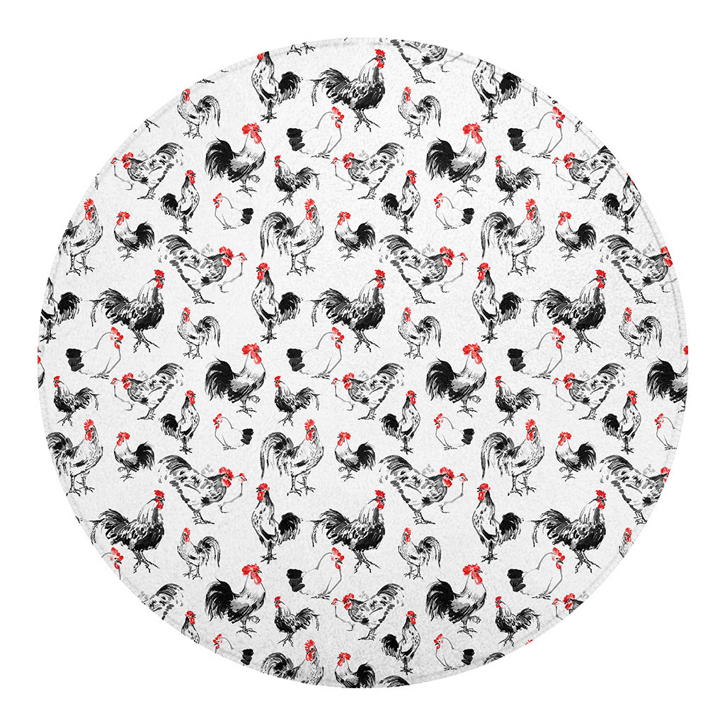 Chicken Ink Painting Pattern Print Round Blanket