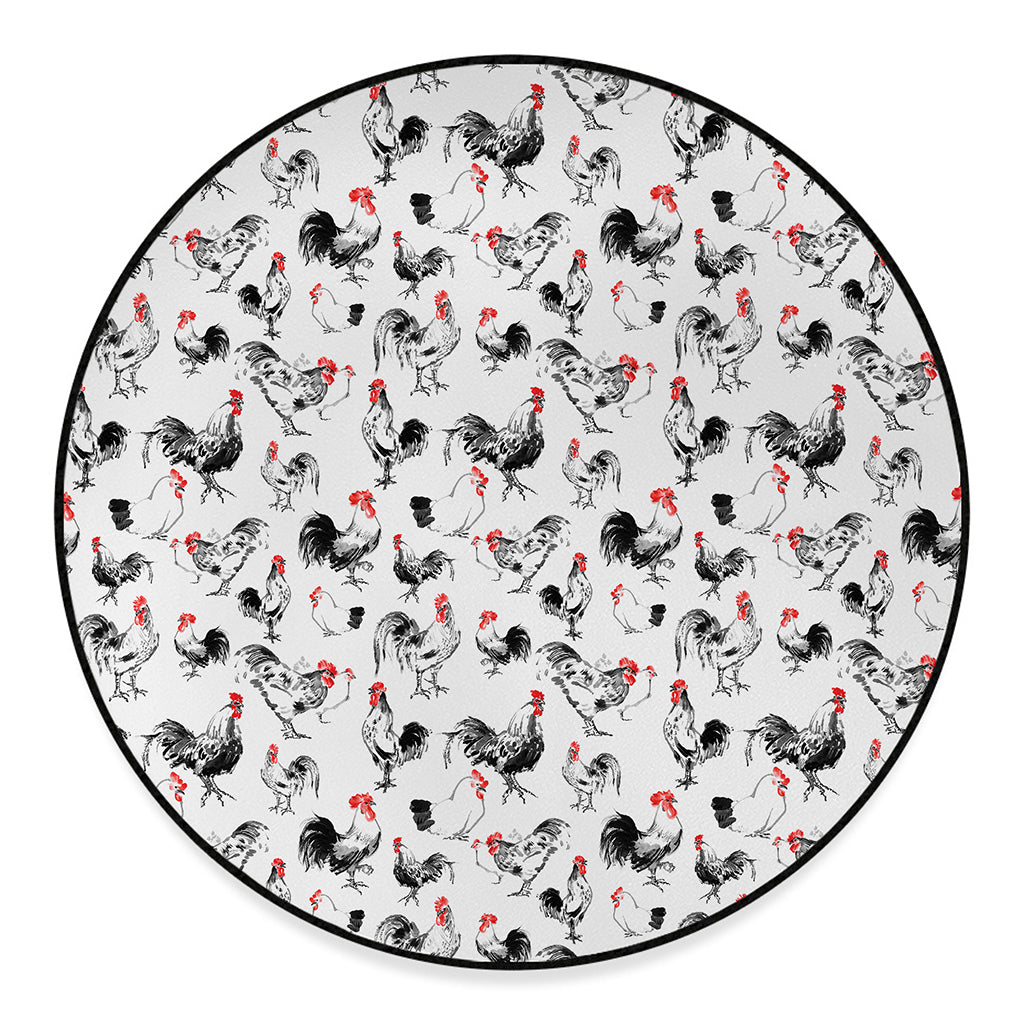 Chicken Ink Painting Pattern Print Round Floor Mat