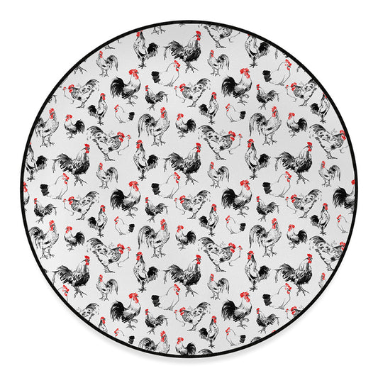 Chicken Ink Painting Pattern Print Round Floor Mat