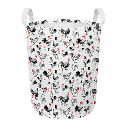 Chicken Ink Painting Pattern Print Round Laundry Basket