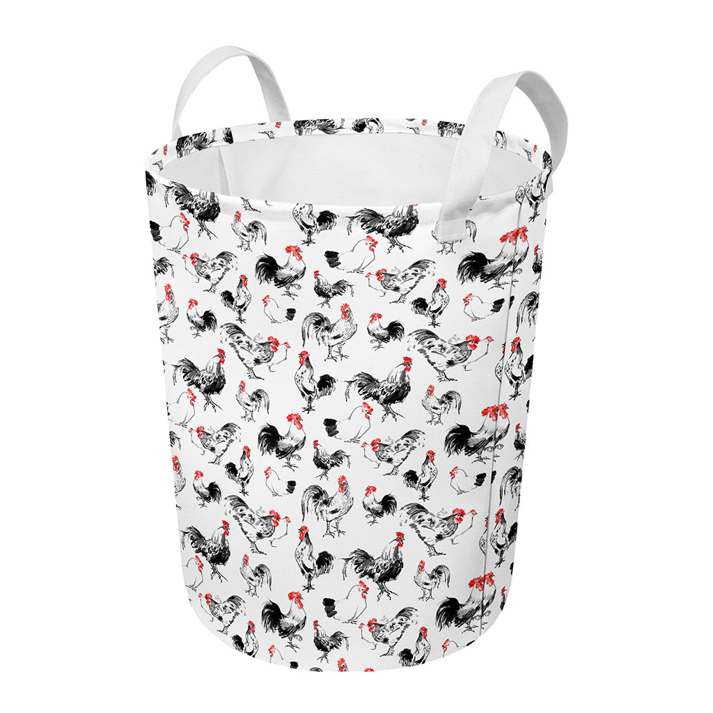 Chicken Ink Painting Pattern Print Round Laundry Basket