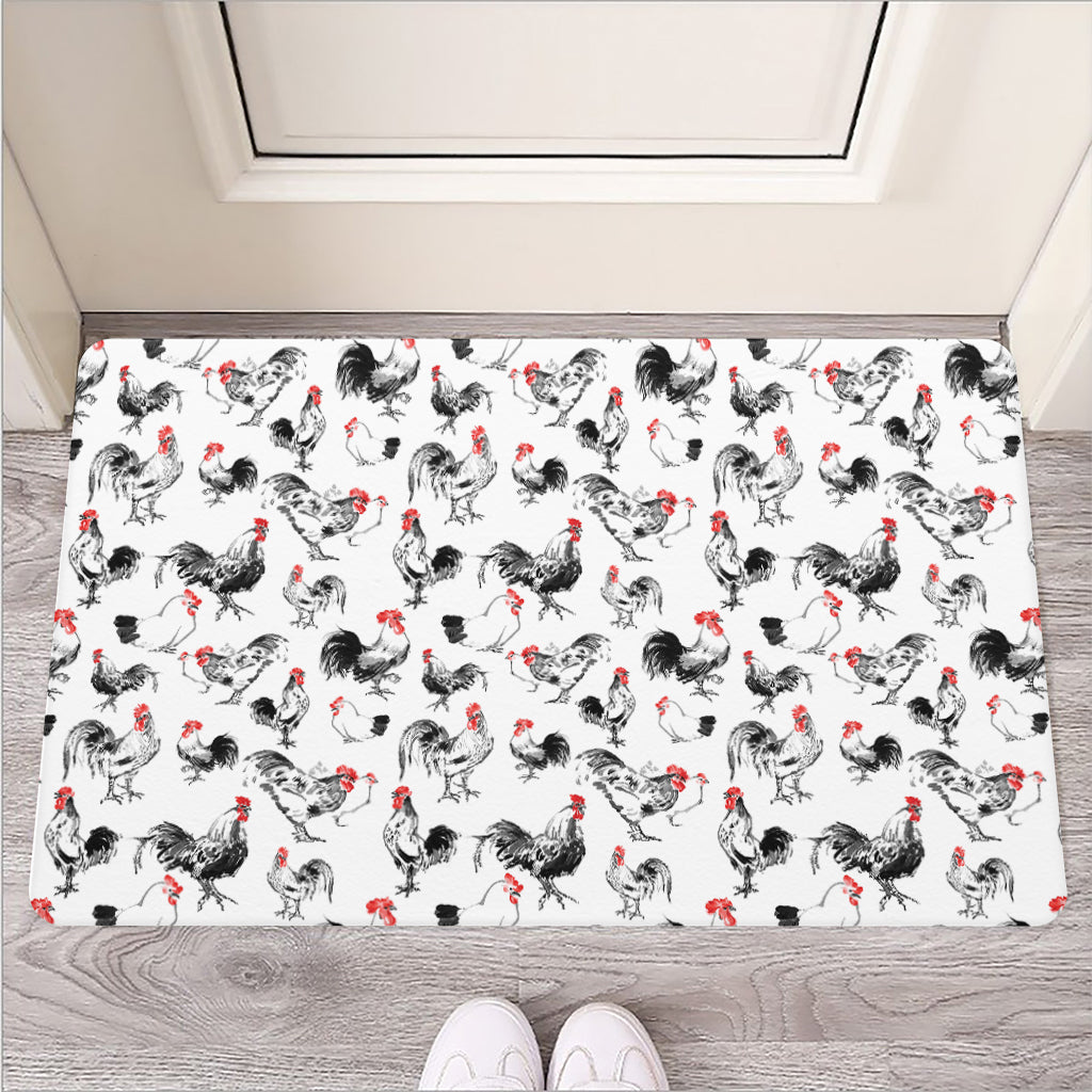 Chicken Ink Painting Pattern Print Rubber Doormat