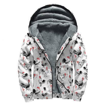 Chicken Ink Painting Pattern Print Sherpa Lined Zip Up Hoodie