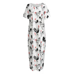 Chicken Ink Painting Pattern Print Short Sleeve Long Nightdress