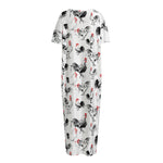 Chicken Ink Painting Pattern Print Short Sleeve Long Nightdress