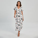 Chicken Ink Painting Pattern Print Short Sleeve Maxi Dress