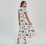 Chicken Ink Painting Pattern Print Short Sleeve Maxi Dress