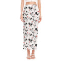 Chicken Ink Painting Pattern Print Side Slit Maxi Skirt