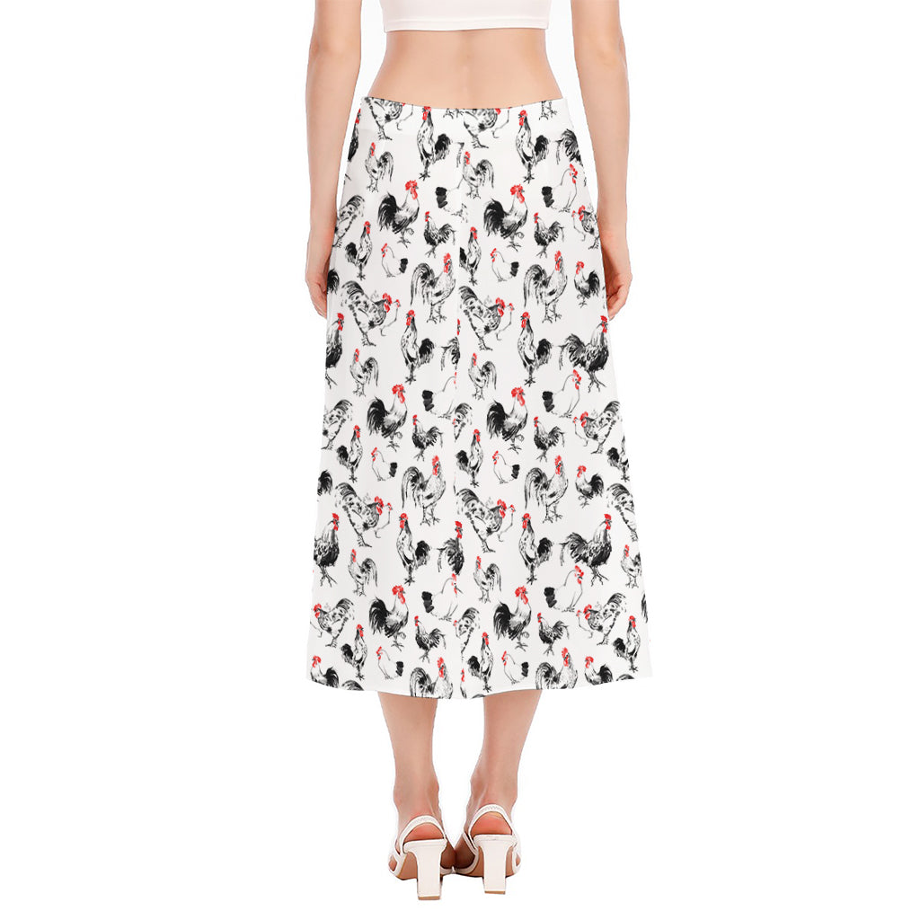 Chicken Ink Painting Pattern Print Side Slit Midi Skirt