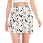 Chicken Ink Painting Pattern Print Side Slit Mini Skirt
