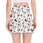 Chicken Ink Painting Pattern Print Side Slit Mini Skirt
