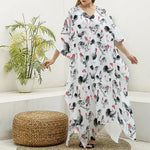 Chicken Ink Painting Pattern Print Silk V-Neck Kaftan Dress