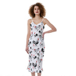 Chicken Ink Painting Pattern Print Slim Fit Midi Cami Dress