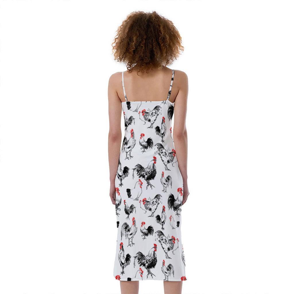 Chicken Ink Painting Pattern Print Slim Fit Midi Cami Dress