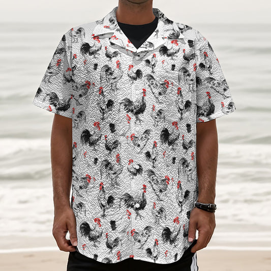 Chicken Ink Painting Pattern Print Textured Short Sleeve Shirt