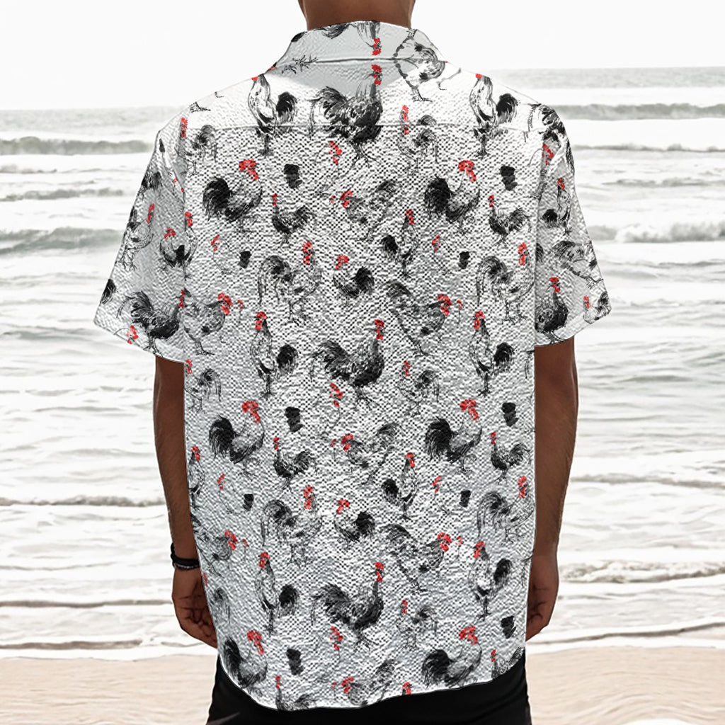 Chicken Ink Painting Pattern Print Textured Short Sleeve Shirt