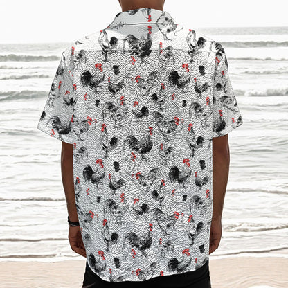 Chicken Ink Painting Pattern Print Textured Short Sleeve Shirt