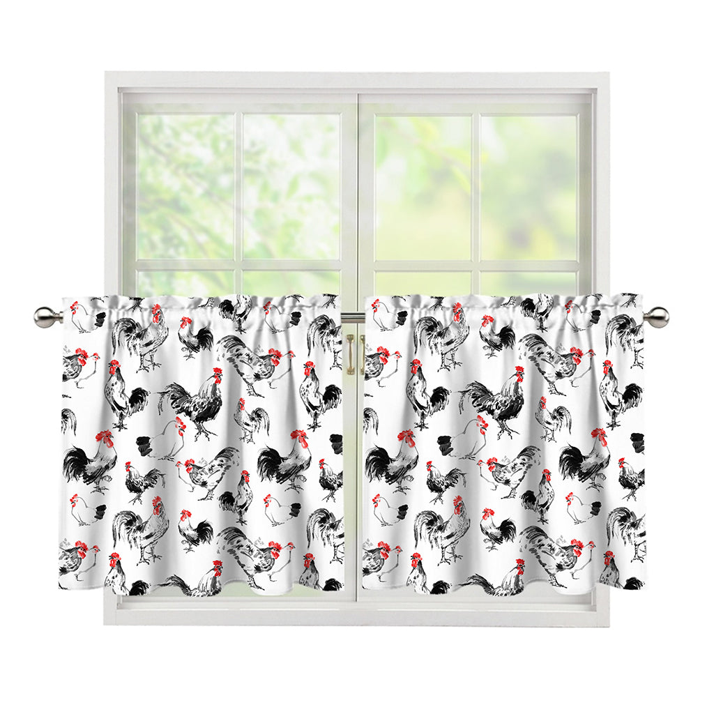 Chicken Ink Painting Pattern Print Tier Curtains