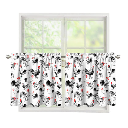 Chicken Ink Painting Pattern Print Tier Curtains