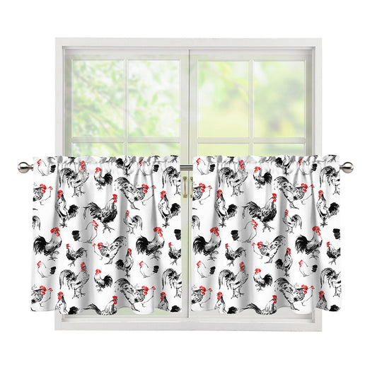 Chicken Ink Painting Pattern Print Tier Curtains