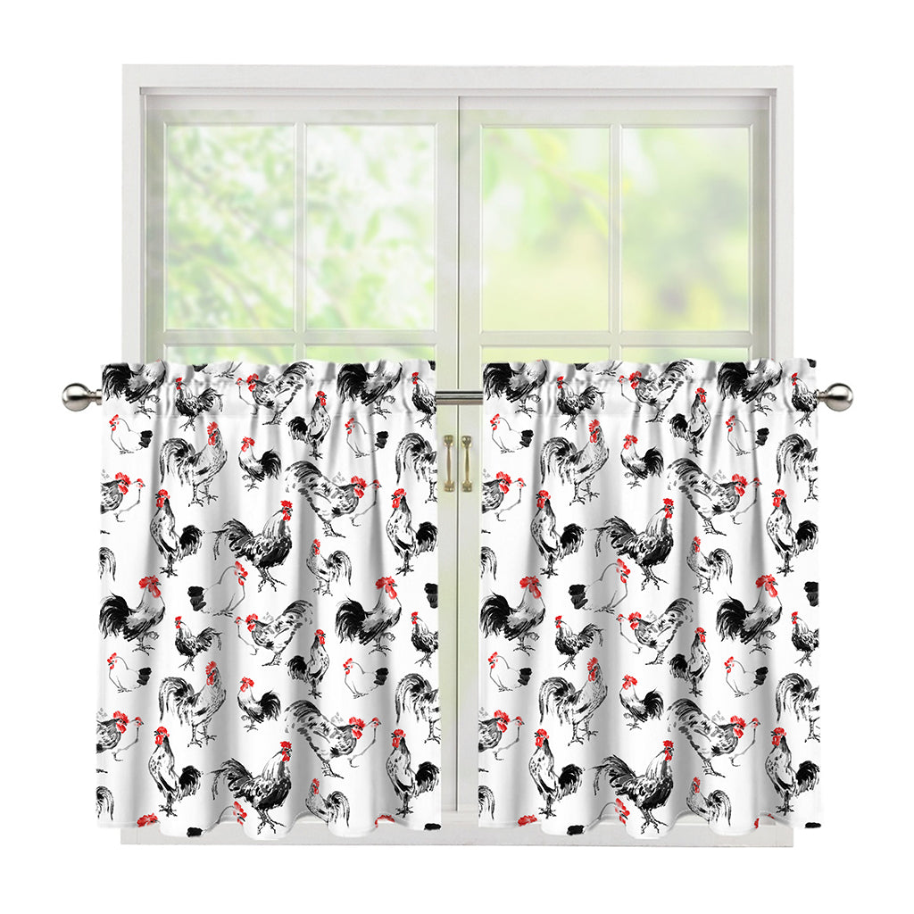 Chicken Ink Painting Pattern Print Tier Curtains