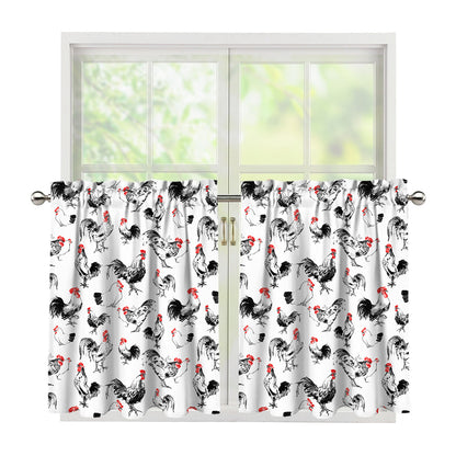 Chicken Ink Painting Pattern Print Tier Curtains