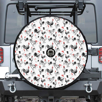Chicken Ink Painting Pattern Print Tire Cover With Camera Hole