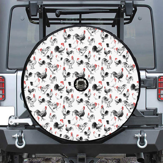 Chicken Ink Painting Pattern Print Tire Cover With Camera Hole
