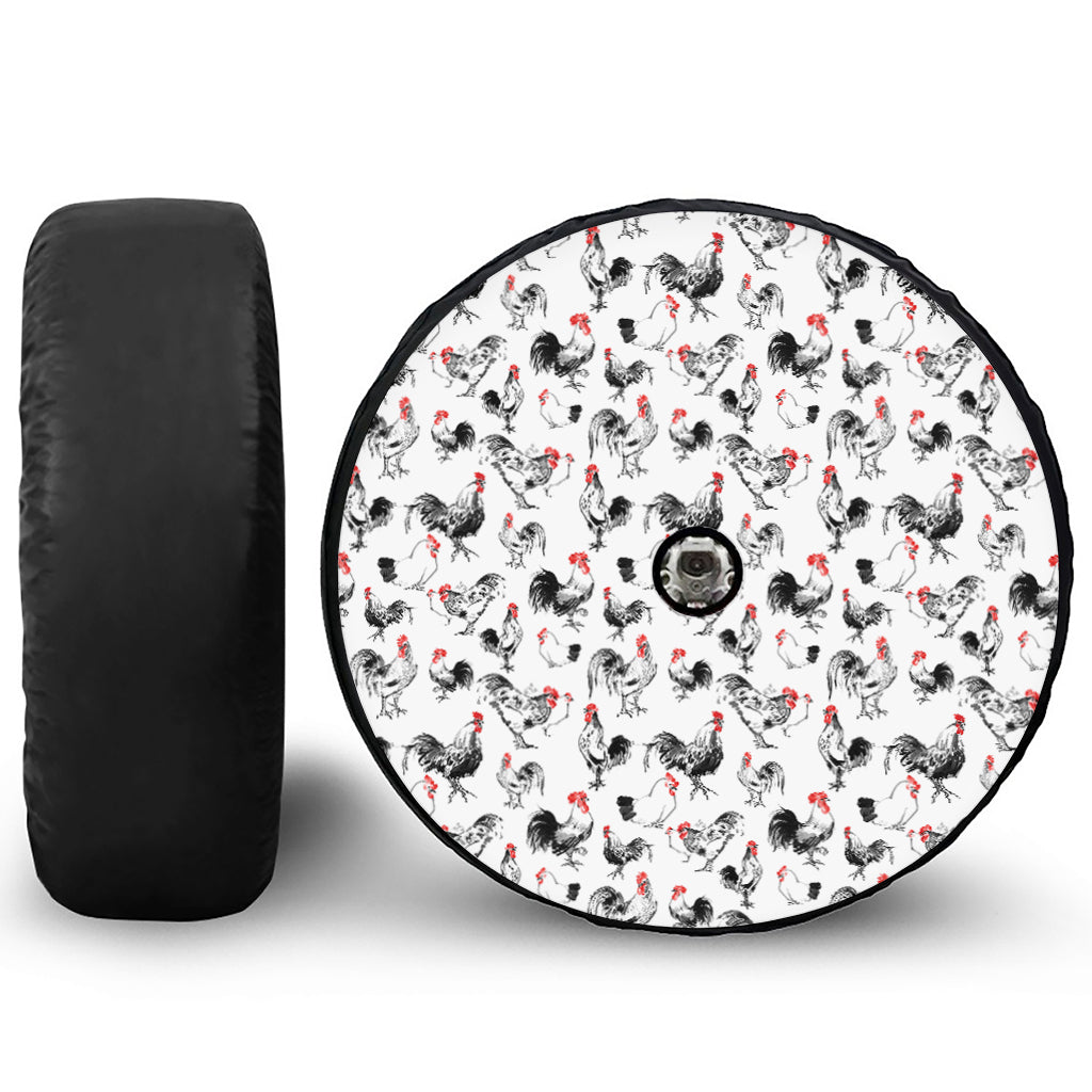 Chicken Ink Painting Pattern Print Tire Cover With Camera Hole
