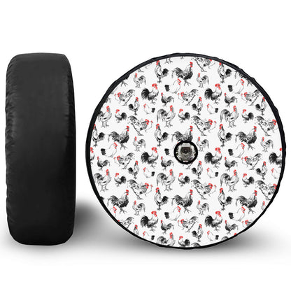 Chicken Ink Painting Pattern Print Tire Cover With Camera Hole