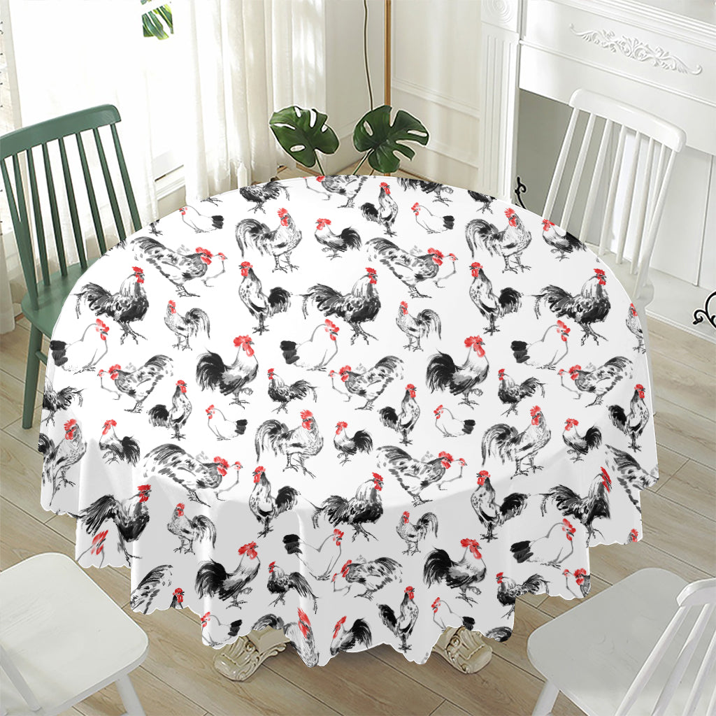 Chicken Ink Painting Pattern Print Waterproof Round Tablecloth