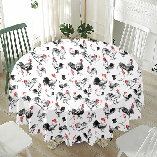 Chicken Ink Painting Pattern Print Waterproof Round Tablecloth