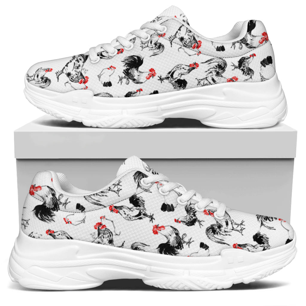 Chicken Ink Painting Pattern Print White Chunky Shoes