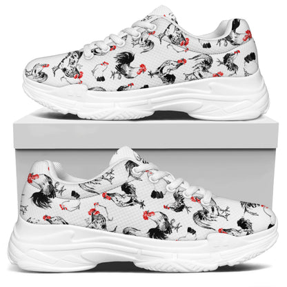 Chicken Ink Painting Pattern Print White Chunky Shoes