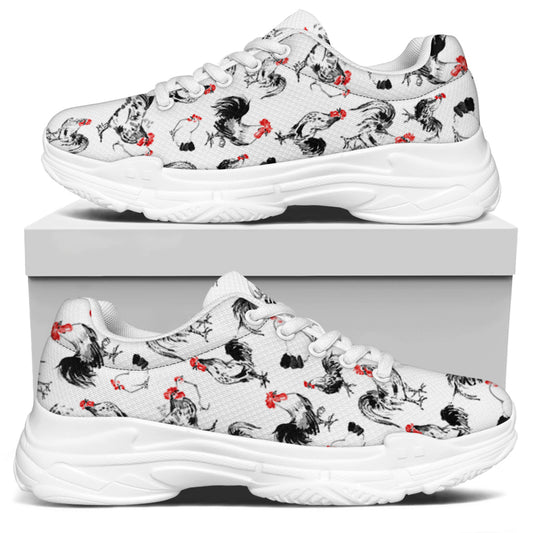 Chicken Ink Painting Pattern Print White Chunky Shoes