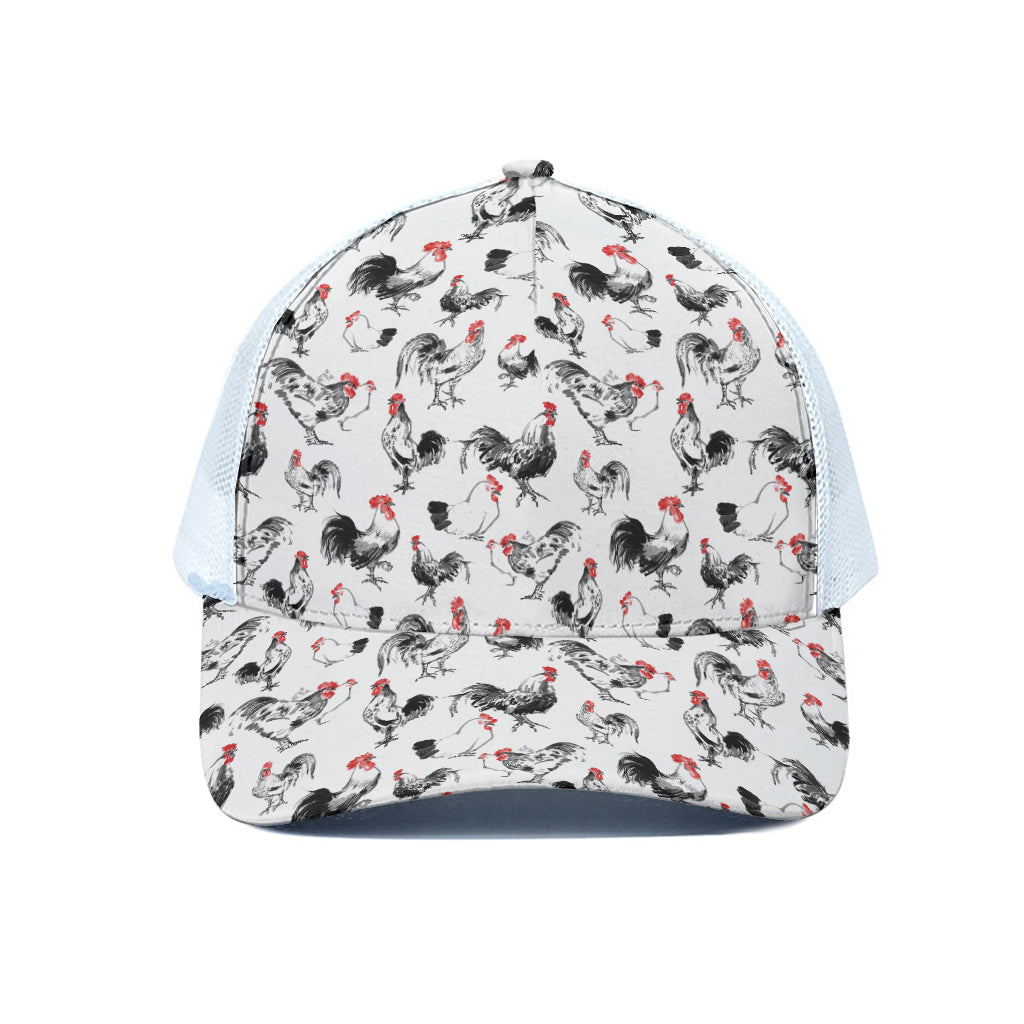 Chicken Ink Painting Pattern Print White Mesh Trucker Cap