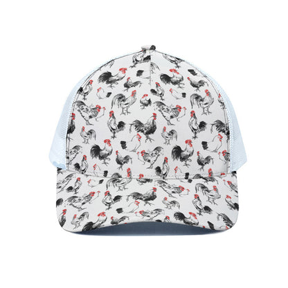 Chicken Ink Painting Pattern Print White Mesh Trucker Cap