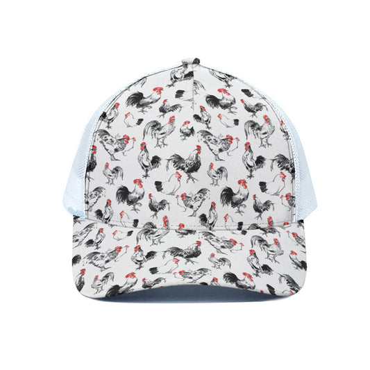 Chicken Ink Painting Pattern Print White Mesh Trucker Cap