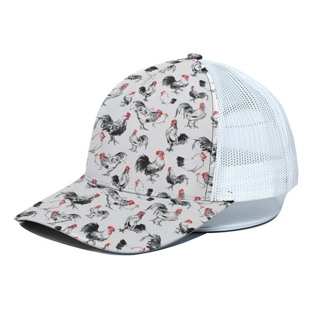 Chicken Ink Painting Pattern Print White Mesh Trucker Cap