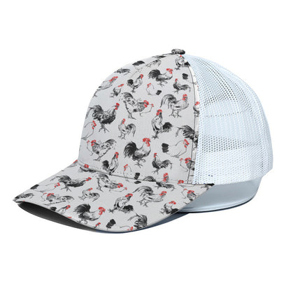 Chicken Ink Painting Pattern Print White Mesh Trucker Cap