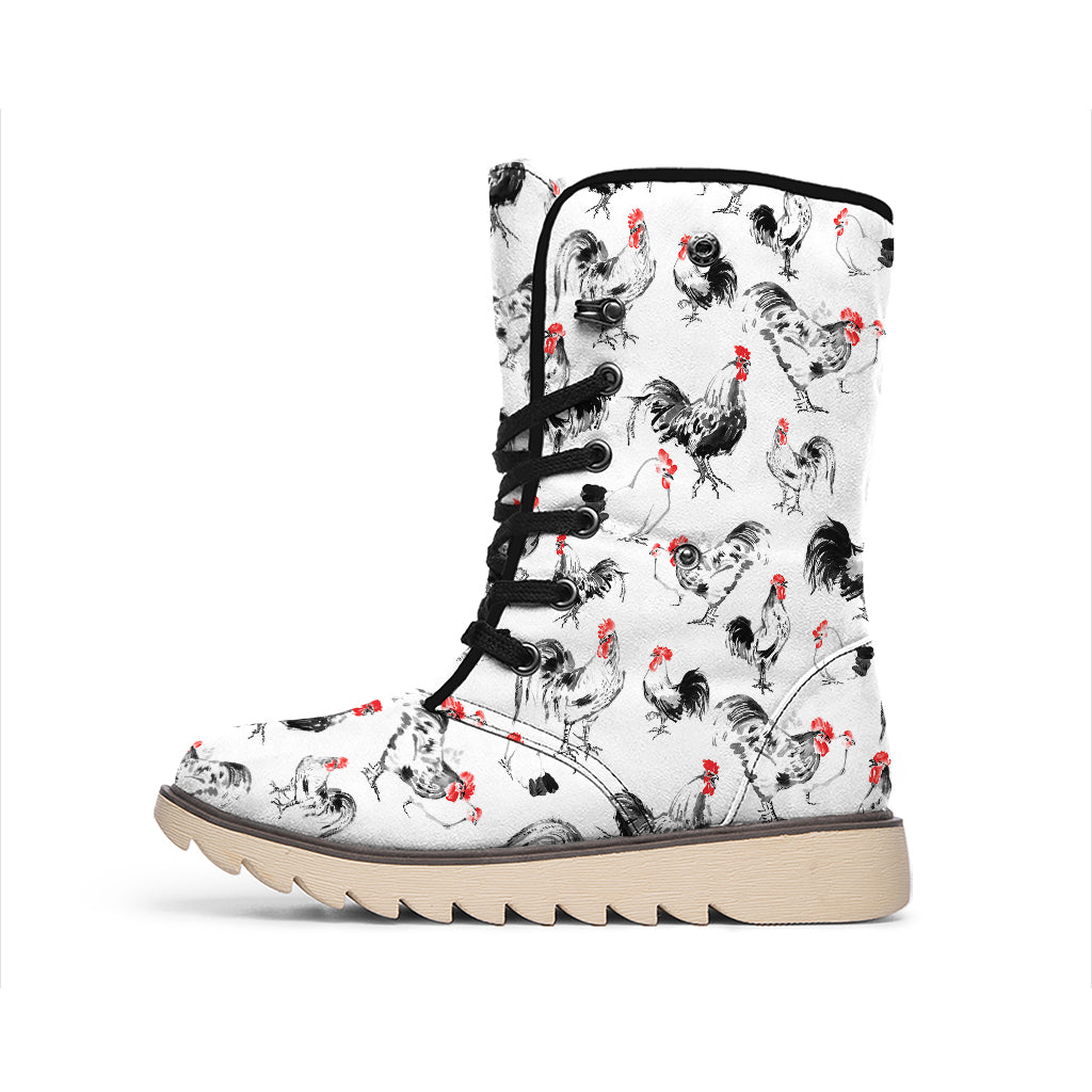 Chicken Ink Painting Pattern Print Winter Boots