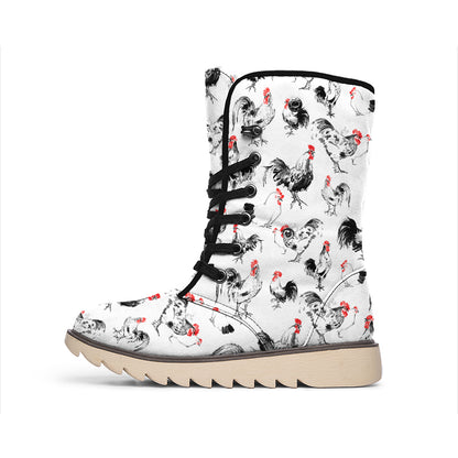 Chicken Ink Painting Pattern Print Winter Boots