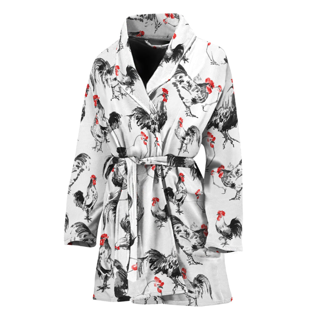 Chicken Ink Painting Pattern Print Women's Bathrobe