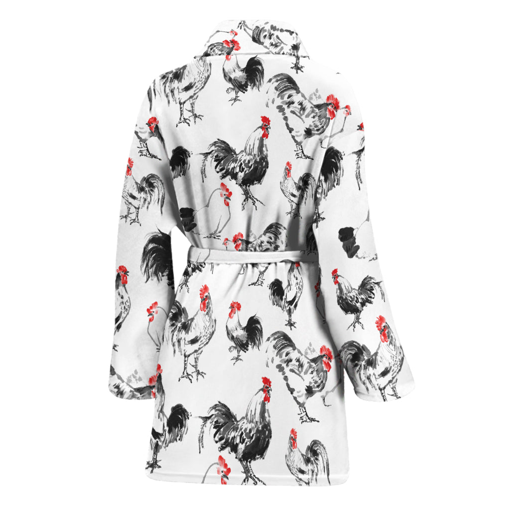 Chicken Ink Painting Pattern Print Women's Bathrobe