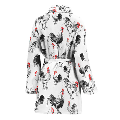 Chicken Ink Painting Pattern Print Women's Bathrobe