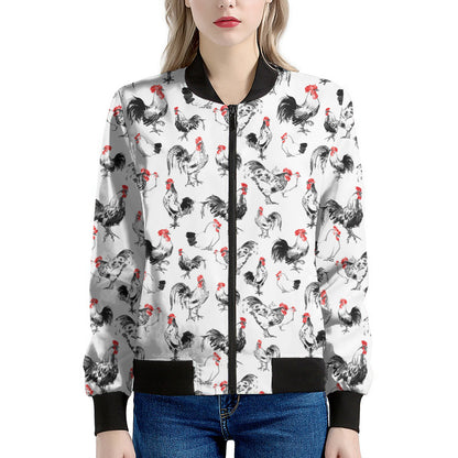 Chicken Ink Painting Pattern Print Women's Bomber Jacket