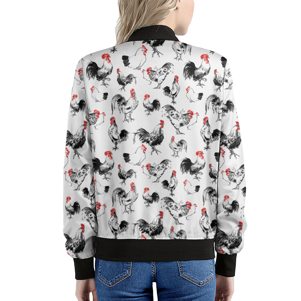 Chicken Ink Painting Pattern Print Women's Bomber Jacket