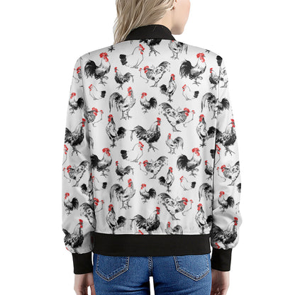 Chicken Ink Painting Pattern Print Women's Bomber Jacket